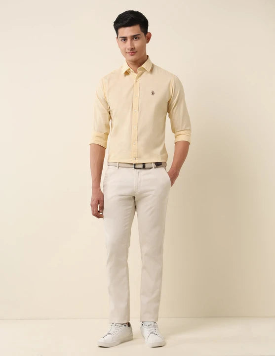 U.S. POLO ASSN. Men Tailored Fit Solid Spread Collar Casual Shirt