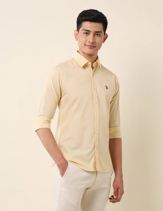 U.S. POLO ASSN. Men Tailored Fit Solid Spread Collar Casual Shirt